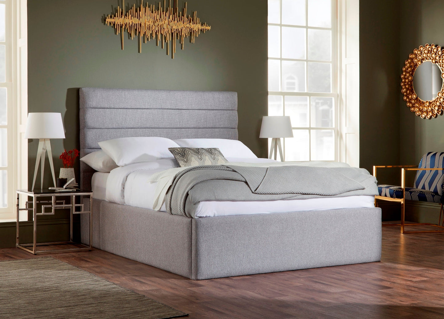Nightingale Upholstered ottoman bed with fluted headboard
