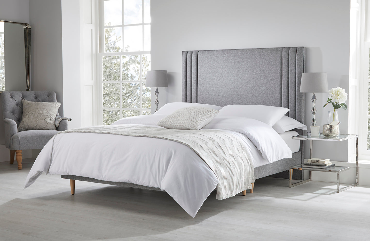 Catherine Low Divan Bed Base with Beech Wood Legs - 30cm Height ...