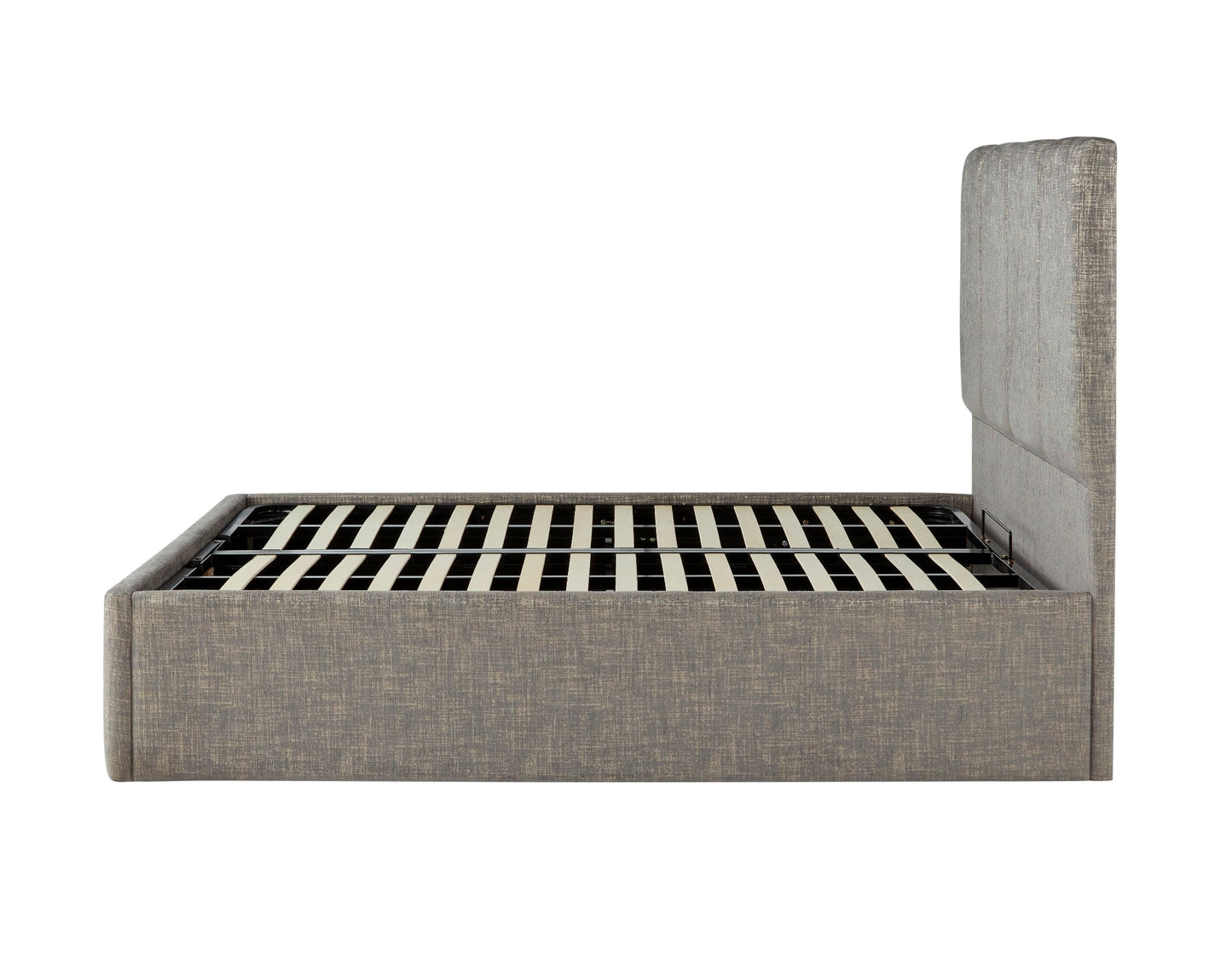 Chaplin Upholstered end-lift ottoman bed with fluted headboard