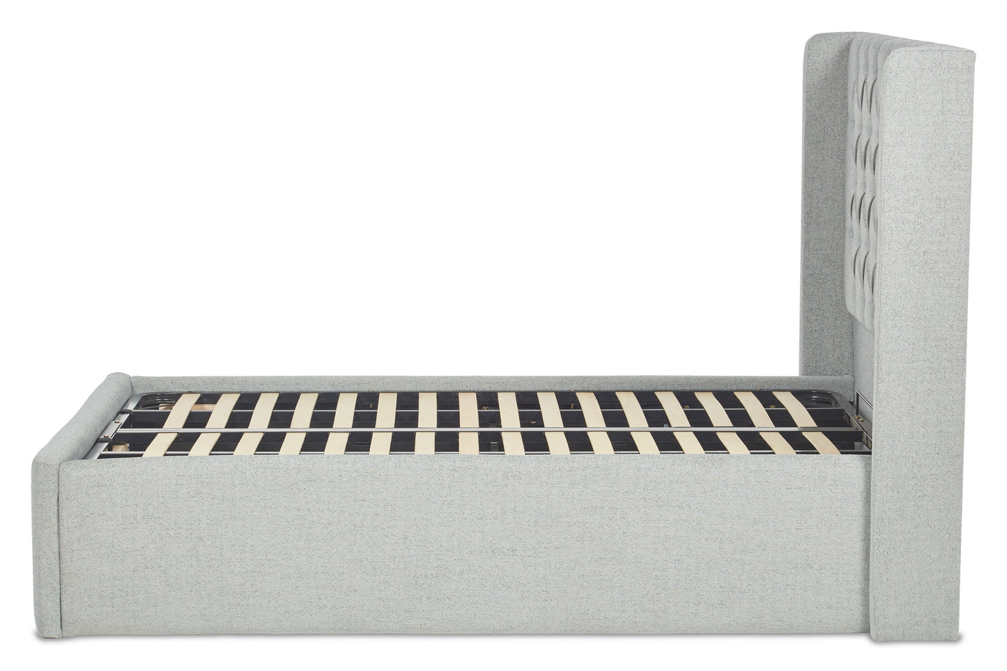 Jones Upholstered ottoman bed with winged headboard