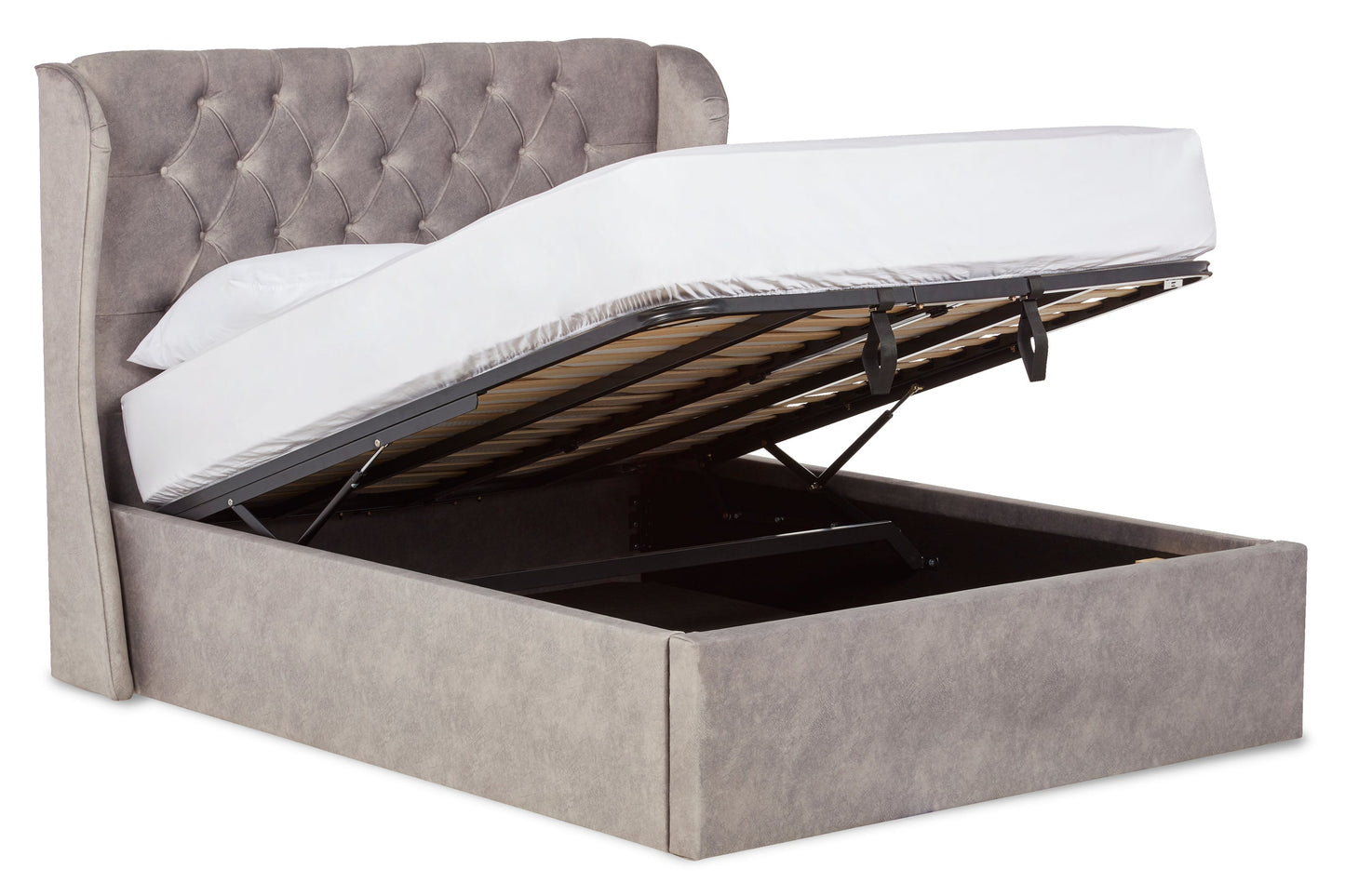 Baker Upholstered ottoman bed with winged headboard