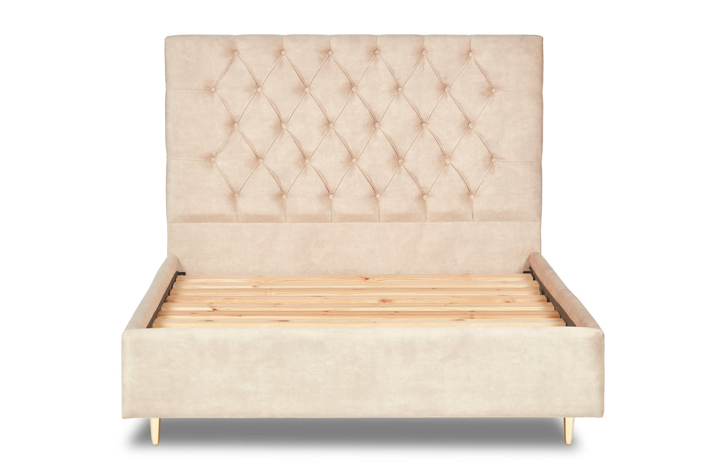 Bassey Upholstered bed with modern Chesterfield-style headboard