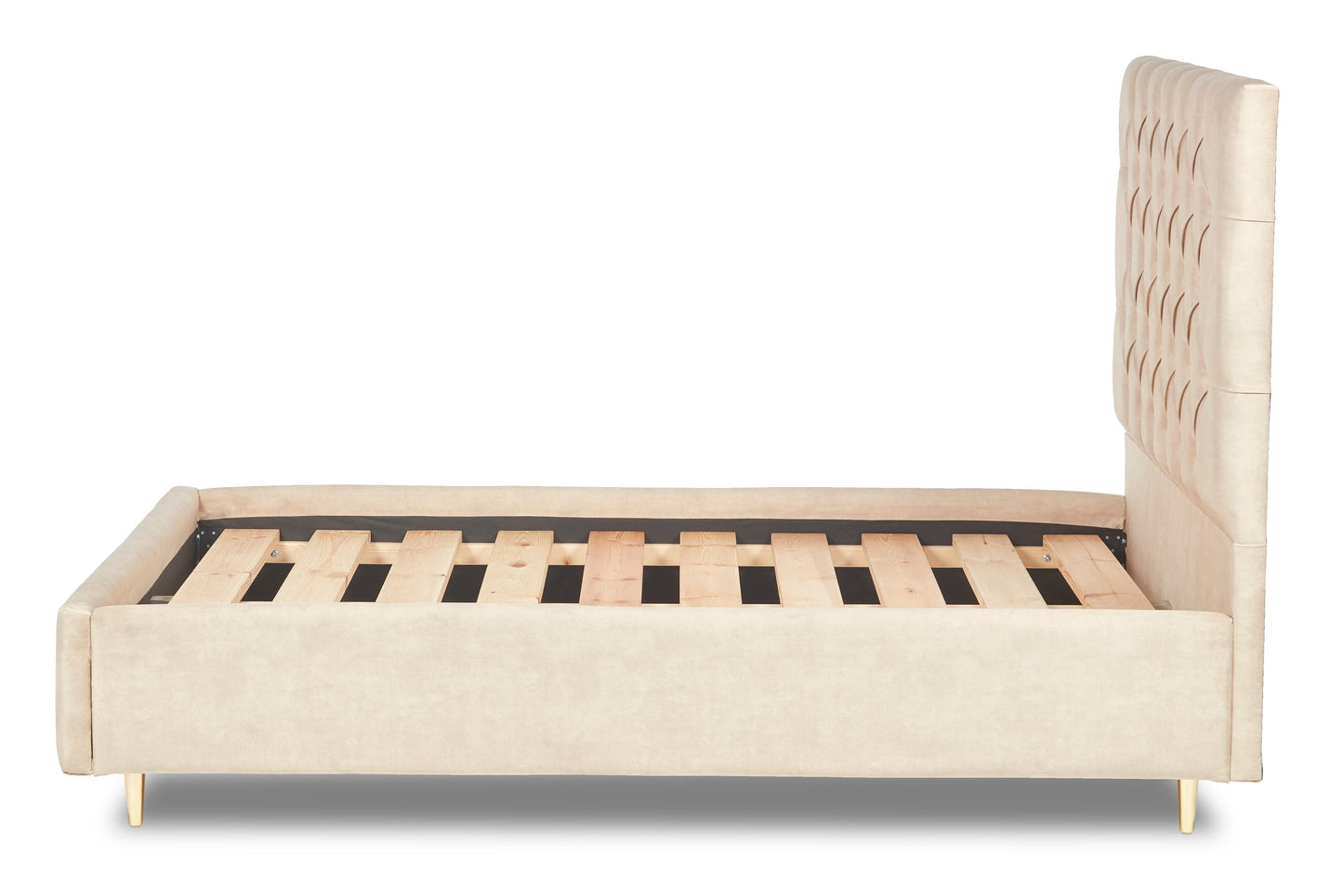 Bassey Upholstered bed with modern Chesterfield-style headboard