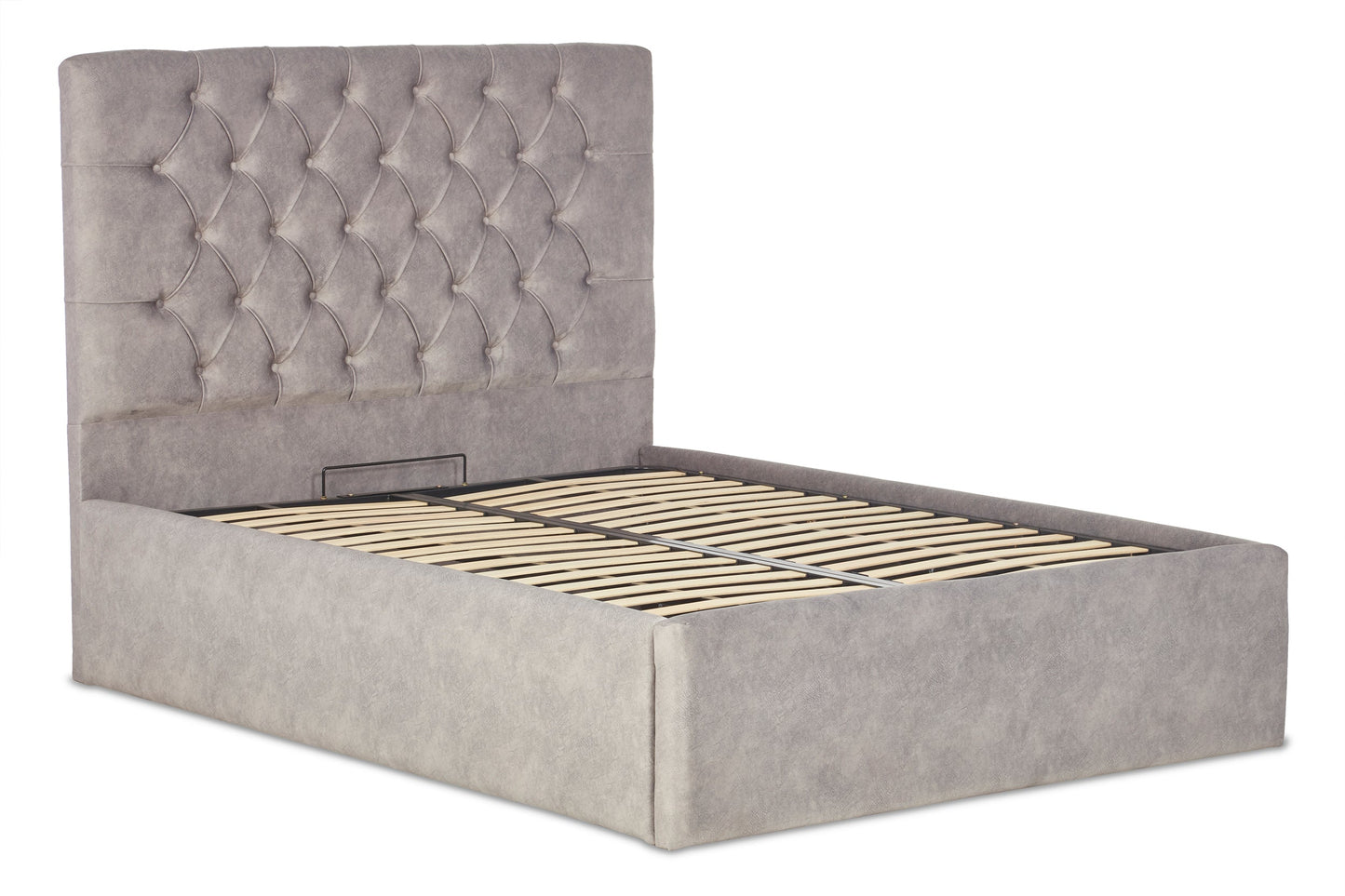 Bassey Upholstered ottoman bed with Chesterfield-style headboard