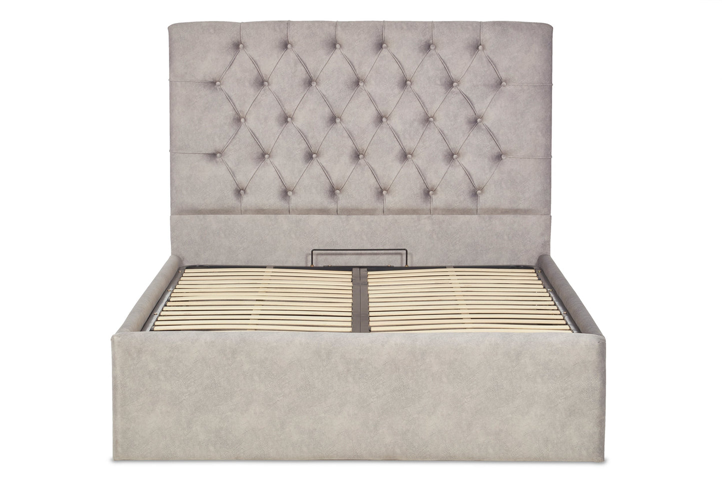 Bassey Upholstered ottoman bed with Chesterfield-style headboard