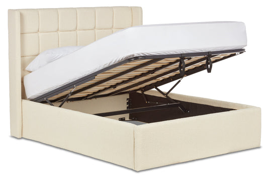 Watson Upholstered ottoman bed with winged fluted headboard