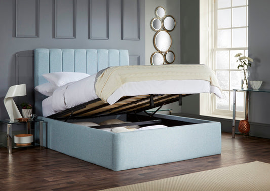 Shelley Upholstered ottoman bed with fluted headboard