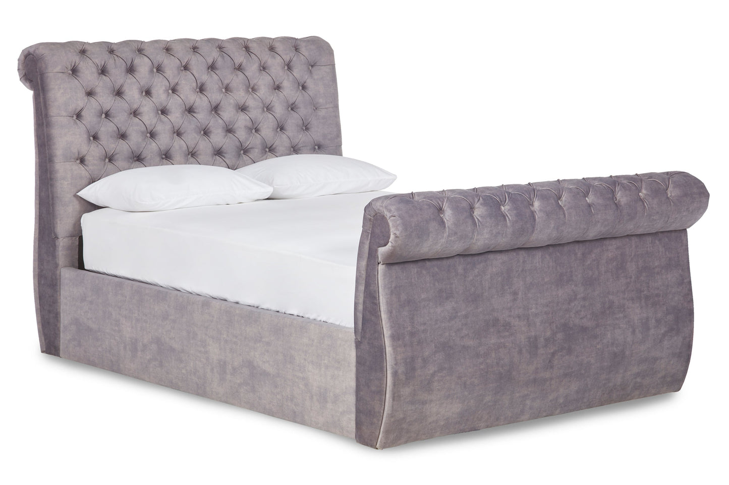 Guinevere Upholstered ottoman bed with sleigh headboard and footboard