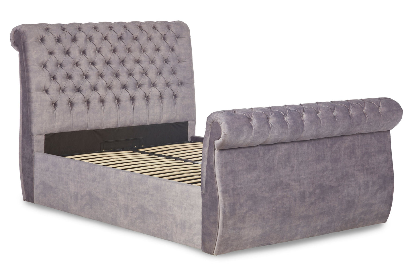 Guinevere Upholstered ottoman bed with sleigh headboard and footboard