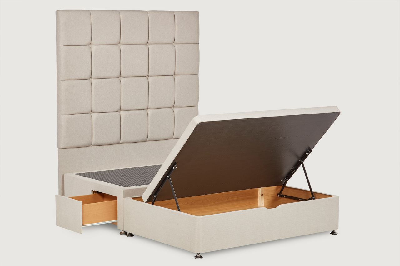 Eleanor Storage ottoman bed base – half-end lift with 2 large drawers