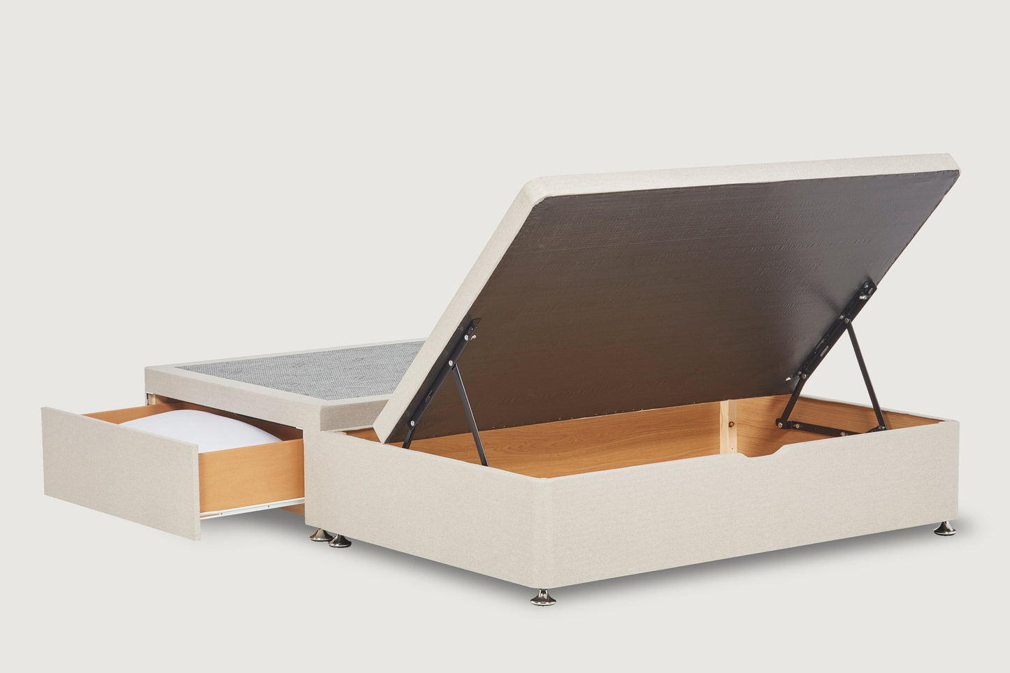 Eleanor Storage ottoman bed base – half-end lift with 2 large drawers