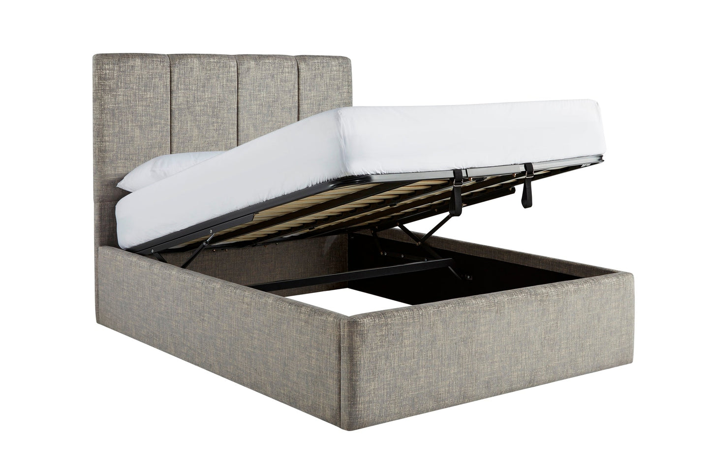 Chaplin Upholstered end-lift ottoman bed with fluted headboard