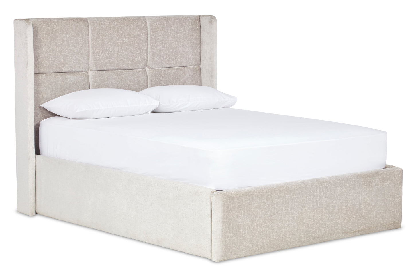 Hockney Upholstered ottoman bed with winged headboard