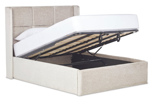 Hockney Upholstered ottoman bed with winged headboard