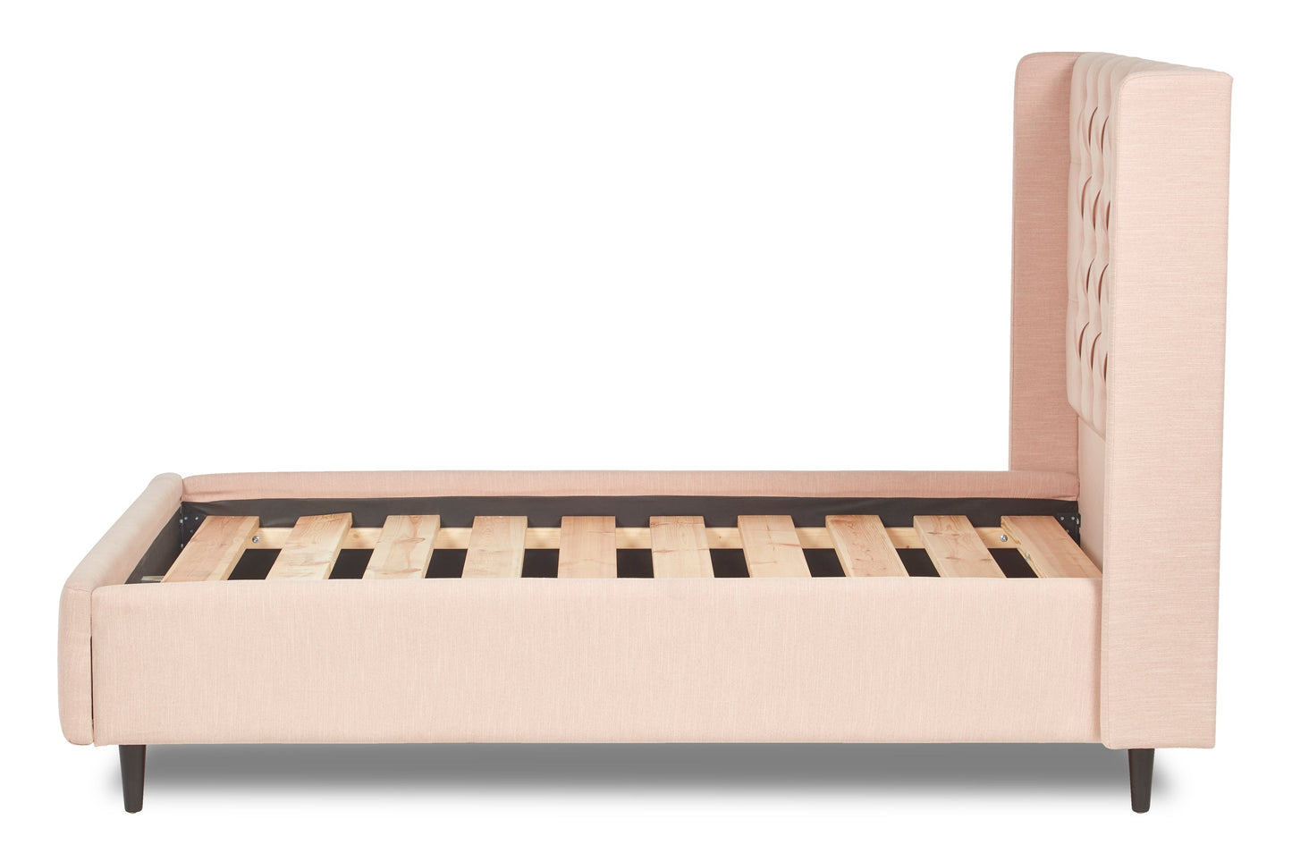 Jones Upholstered bed with Chesterfield-style winged headboard