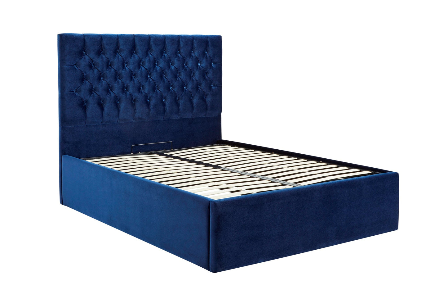 Lennon Upholstered end-lift ottoman bed with Chesterfield headboard