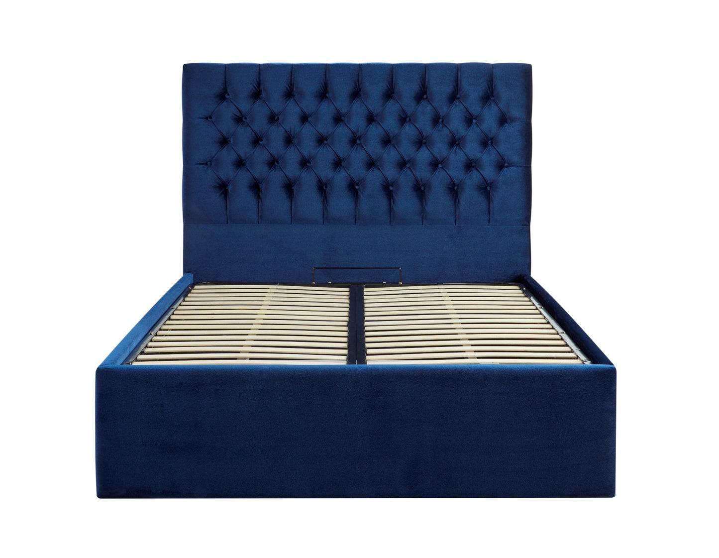 Lennon Upholstered end-lift ottoman bed with Chesterfield headboard