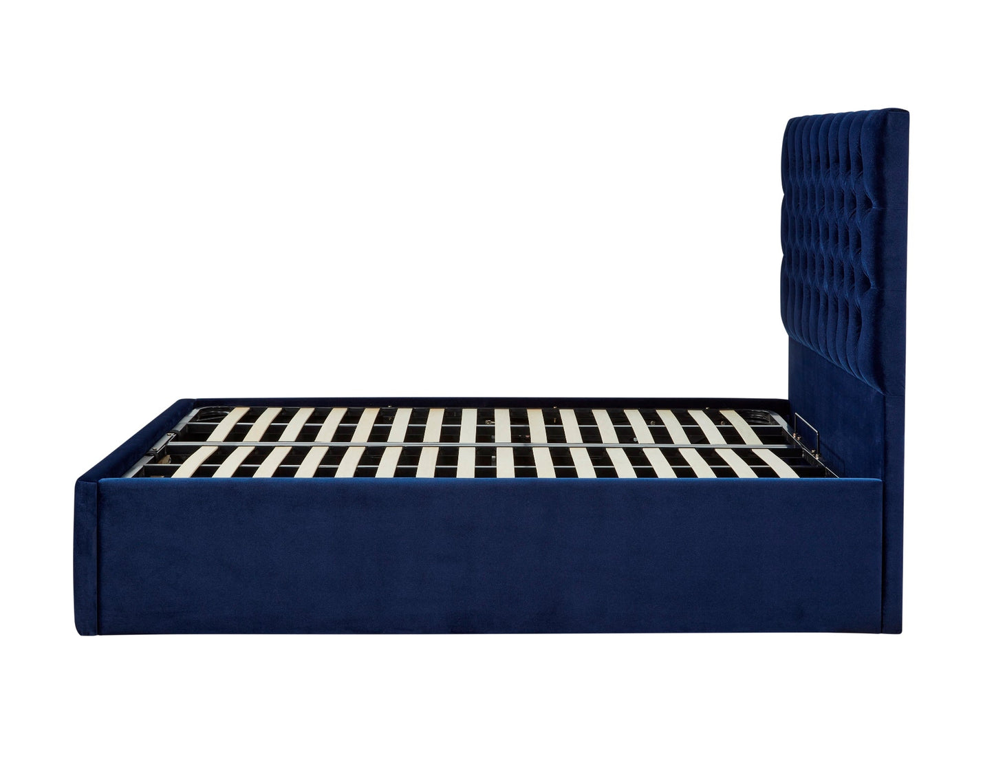 Lennon Upholstered end-lift ottoman bed with Chesterfield headboard