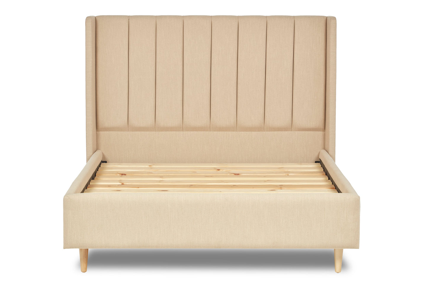 Lumley Modern upholstered bed with winged headboard and legs
