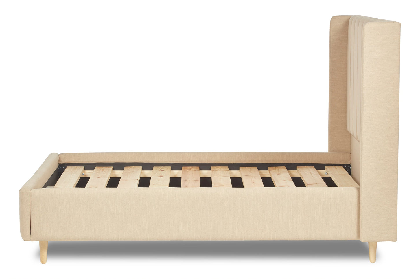 Lumley Modern upholstered bed with winged headboard and legs