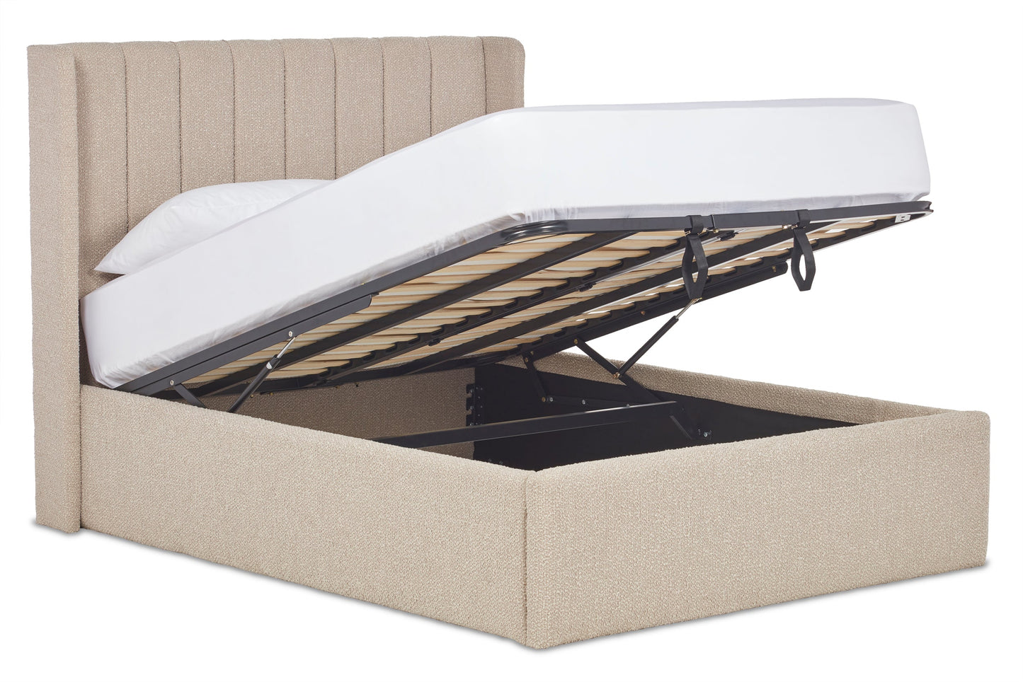 Lumley Modern upholstered ottoman bed with winged headboard