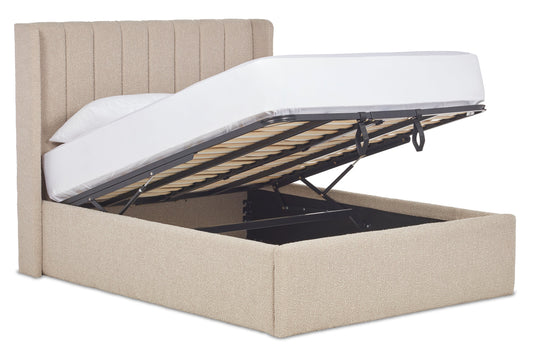 Lumley Modern upholstered ottoman bed with winged headboard