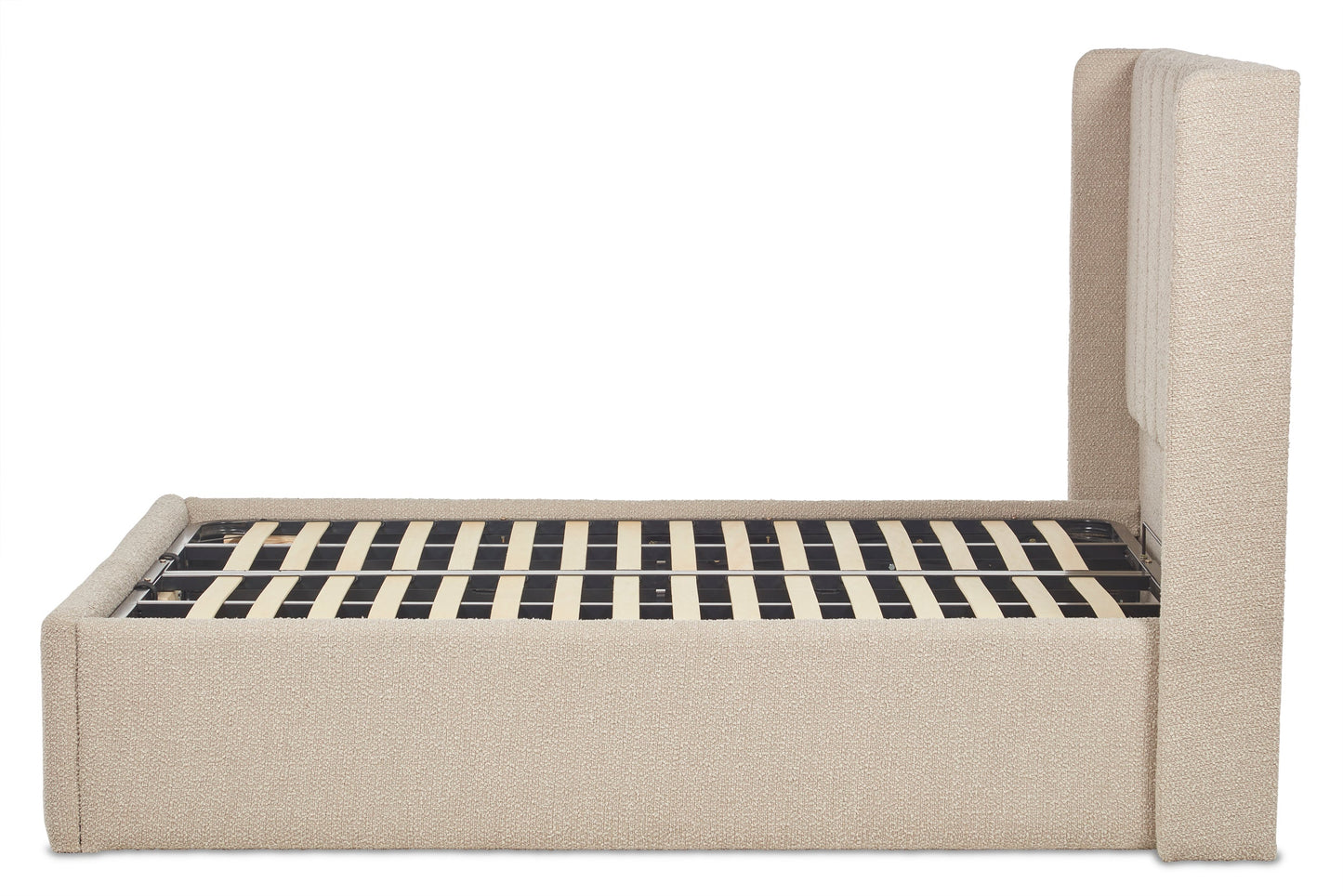 Lumley Modern upholstered ottoman bed with winged headboard