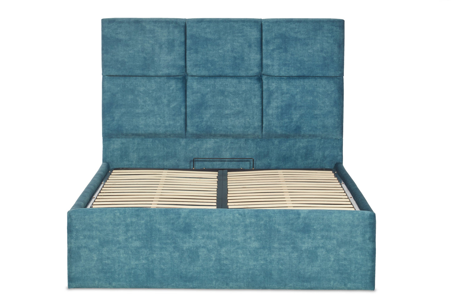 Mirren Upholstered ottoman bed with Geometric Headboard