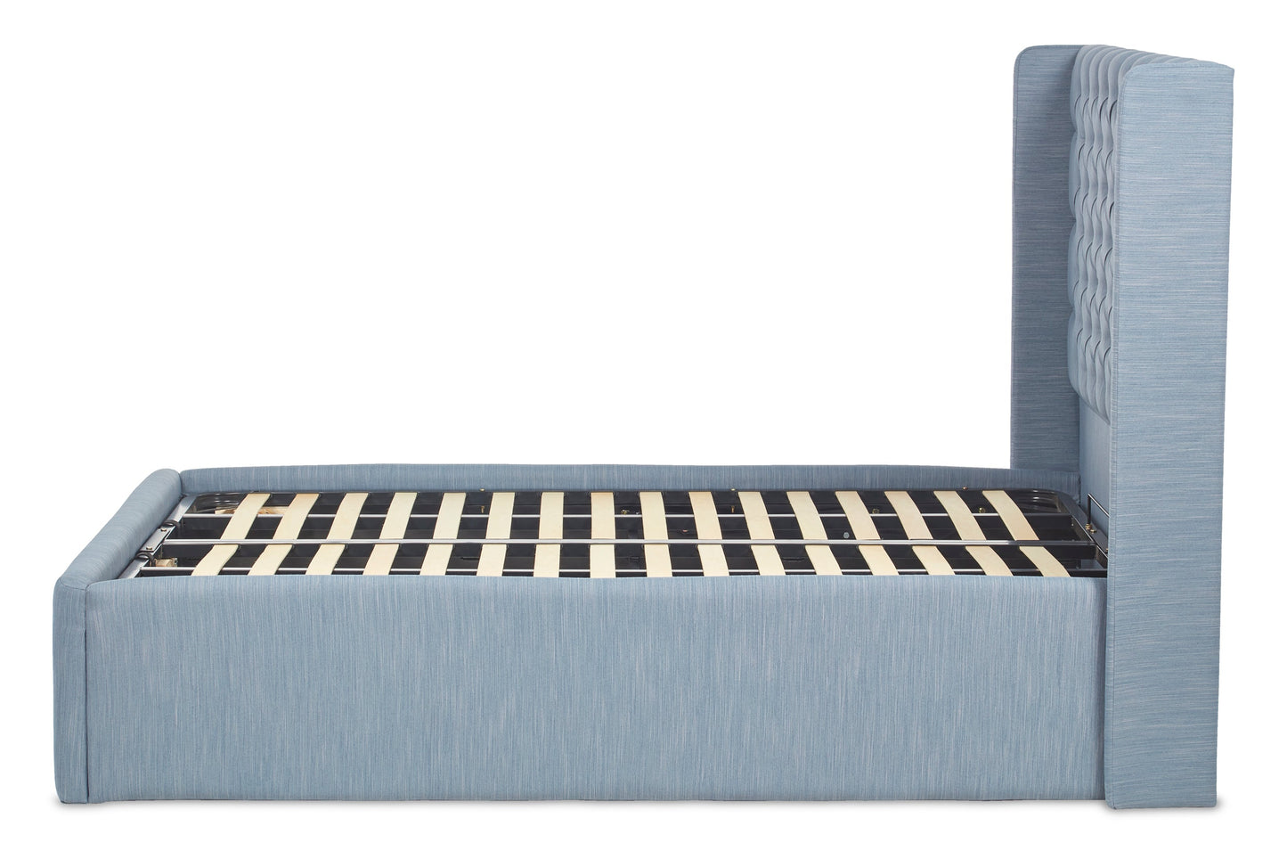 Ringo Smart upholstered ottoman bed with winged headboard