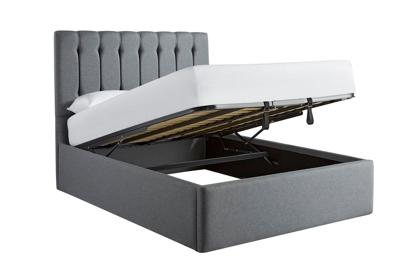 Lenny Upholstered end-lift ottoman bed with button-backed headboard