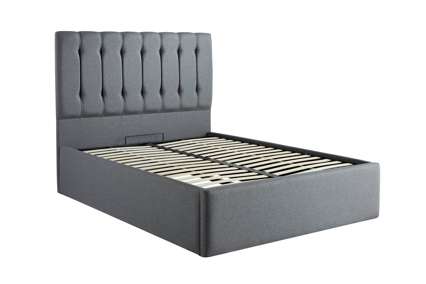 Lenny Upholstered end-lift ottoman bed with button-backed headboard