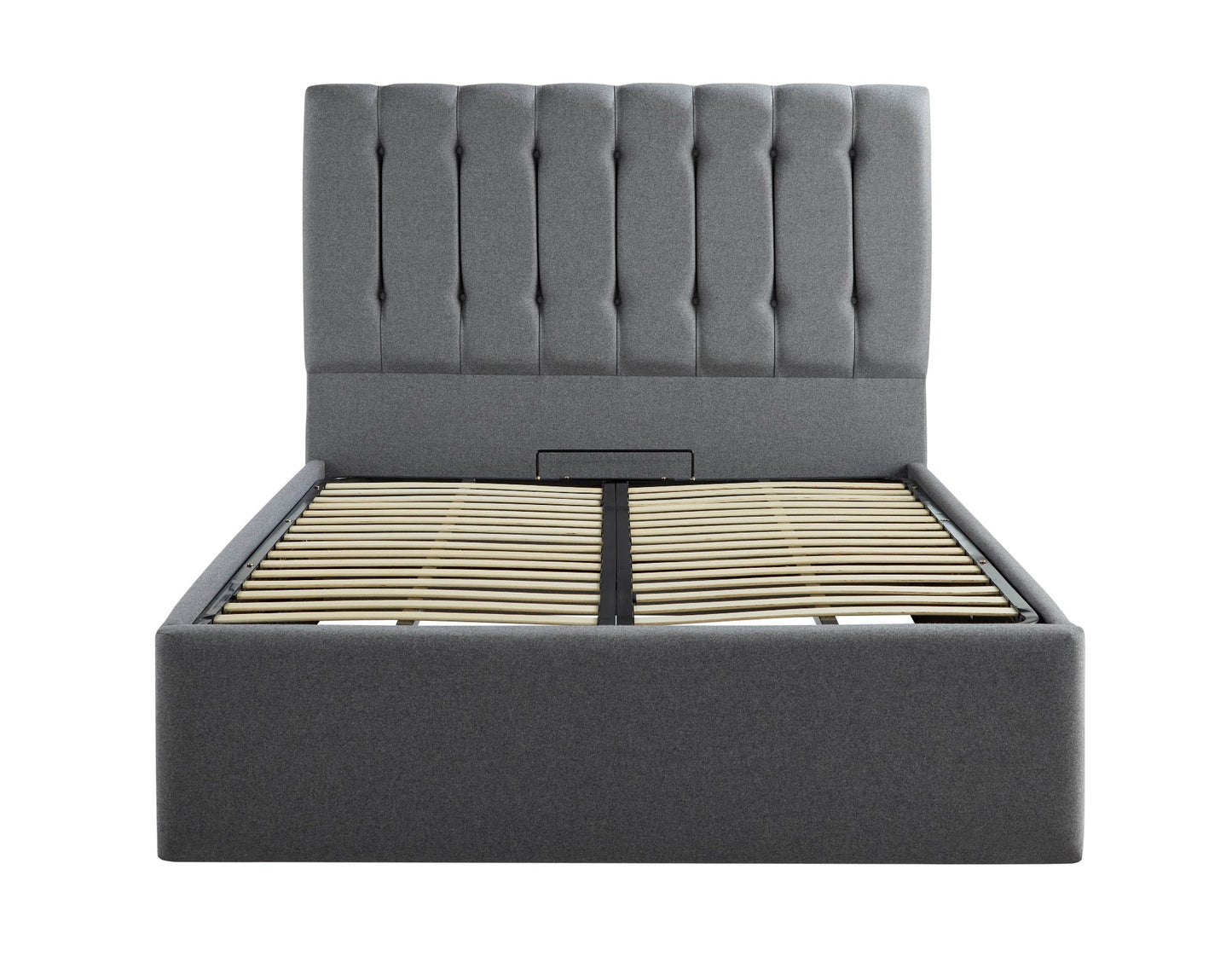 Lenny Upholstered end-lift ottoman bed with button-backed headboard