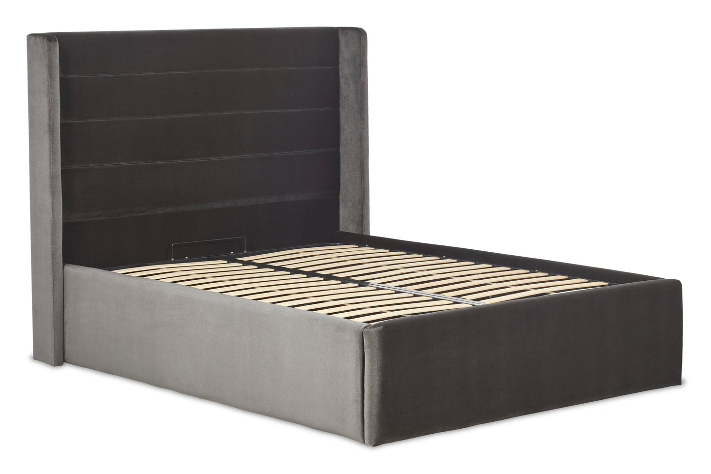 Tennant Modern upholstered ottoman bed with winged headboard