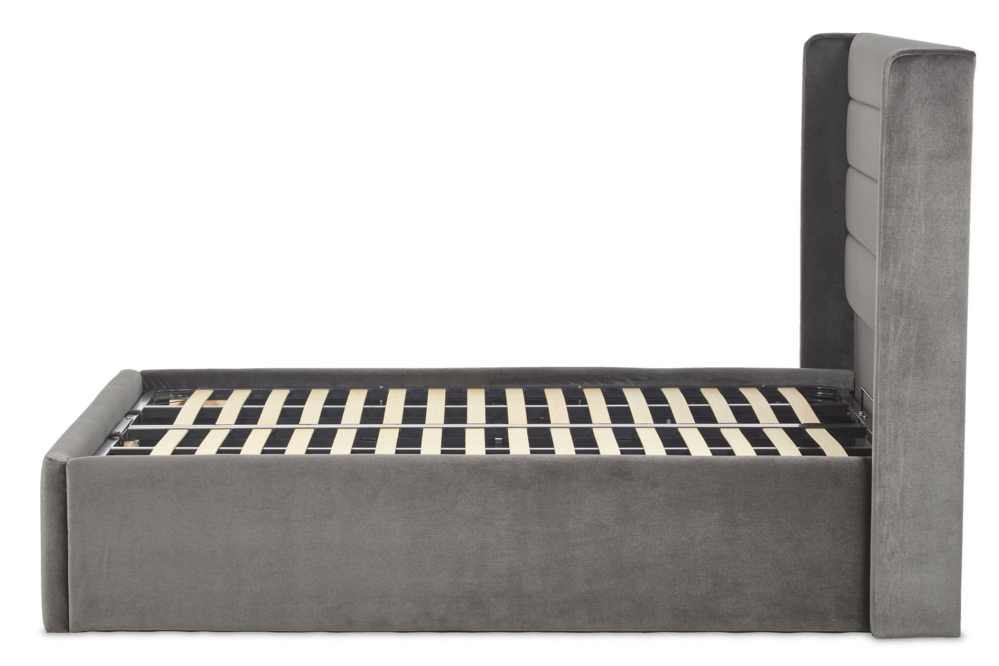 Tennant Modern upholstered ottoman bed with winged headboard