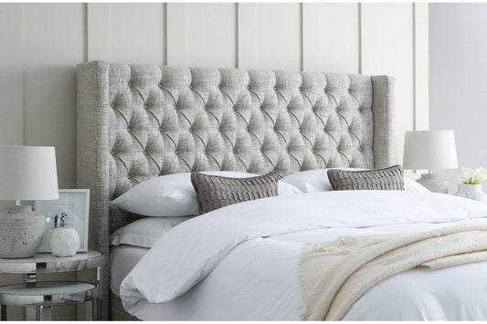 Meera Traditional chesterfield upholstered winged floor-standing headboard